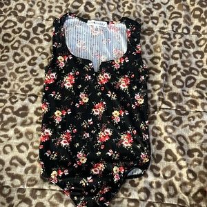 Black ribbed floral bodysuit